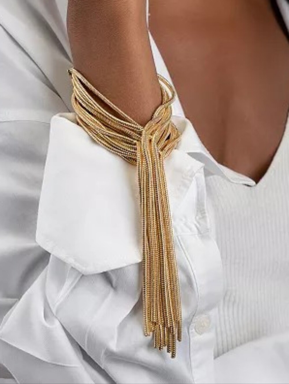 Adornia 14k Gold-Plated Textured Chain Multi-Strand Statement Bracelet NEW